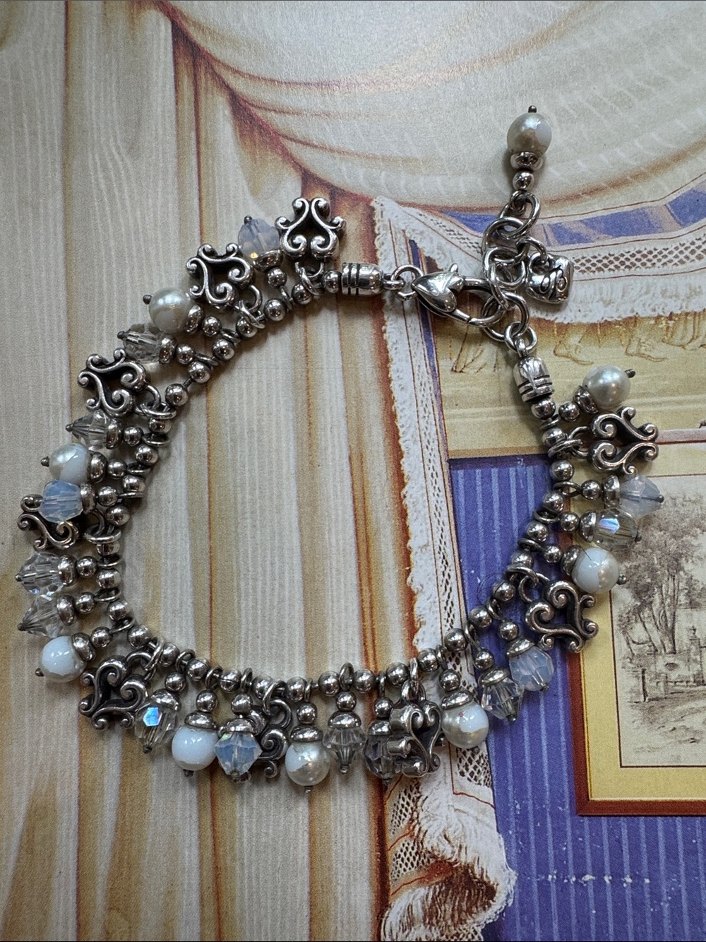 BRIGHTON Silver-Tone Crystal & Pearl Charm Bracelet - Women Jewelry - Picture 6 of 15